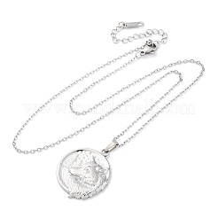 Flat Round with Wolf 304 Stainless Steel Pendant Necklaces&nbsp;NJEW-H059-04P
