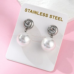 304 Stainless Steel Plastic Pearl Round Dangle Stud Earrings&nbsp;EJEW-V008-01P