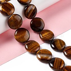 天然石タイガーアイビーズ連売り  フラットラウンド  19.5~20.5x7~8mm  穴：1mm  約20個/連  15.55''~15.98''（39.5~40.6センチメートル）&nbsp;G375-26