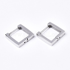 変色しない304ステンレススチール製フープピアス  正方形  ステンレス鋼色  14x14x3mm  ピン：1mm&nbsp;X-EJEW-N016-004
