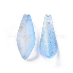 透明スプレー塗装ガラスペンダント  金箔  艶消し  花弁  コーンフラワーブルー  25.5x9x4mm  穴：1mm&nbsp;GLAA-S190-015H-01