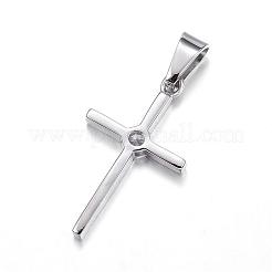 316サージカルステンレススチールキュービックジルコニアペンダント  クロス  ステンレス鋼色  26x15x3mm  穴：4x7mm&nbsp;STAS-P145-04P