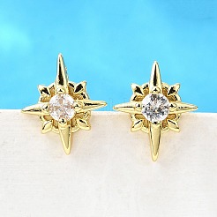 スター真鍮マイクロパヴェキュービックジルコニアスタッドピアス  鉛フリー＆カドミウムフリー  ラックめっき  長持ちメッキ  18KGP本金メッキ  ホワイト  12x10mm&nbsp;EJEW-G433-01G-02