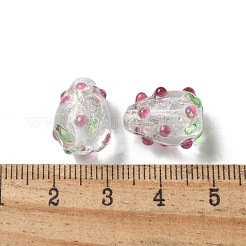 手作りのホイルランプワークの凹凸のあるビーズ連売り  苺  サクランボ色  14.5x12mm  穴：1.4mm  約24個/連  14.02''（35.6cm）〜14.13''（35.9cm）&nbsp;FOIL-Z001-05C