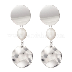 Natural Cultured Freshwater Pearl Flat Round Dangle Stud Earrings&nbsp;EJEW-JE06754