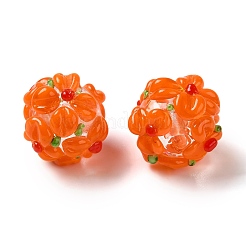 手作りランプワークビーズ  花  レッドオレンジ  11~13mm  穴：1.2mm&nbsp;LAMP-B025-03A-08