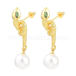Snake Brass Micro Pave Cubic Zirconia Stud Earrings&nbsp;EJEW-K249-13G