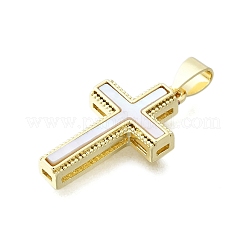 クロス真鍮のペンダント  シェルと  16KGP本金メッキ  23x13.5x3.5mm  穴：5.5x3mm&nbsp;KK-V010-32G