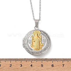 304 Stainless Steel Saint Benedict Medal Locket Pendant Necklaces for Women&nbsp;NJEW-G187-02GP