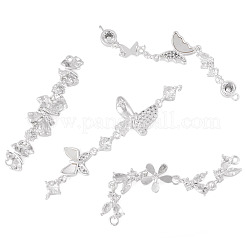 4Pcs 4 Styles Brass Pave Clear Cubic Zirconia Flower Butterfly Connector Charms&nbsp;KK-TA0008-72S