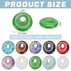 20Pcs 10 Styles Natural & Synthetic Mixed Gemstone Donut/Pi Disc Charms&nbsp;G-WR0001-06
