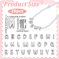 304ステンレススチールビーズ26個  a～zの文字  ステンレス鋼色  7~7.5x2~7.5x3.5mm  穴：1.8mm&nbsp;STAS-GA0002-28P