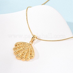 304 Stainless Steel Textured Shell Shape Pendant Snake Chain Necklaces for Women&nbsp;NJEW-F354-10G