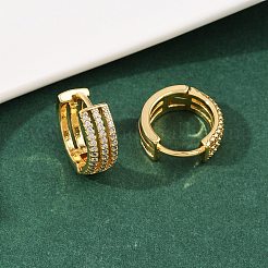 ブラスマイクロパヴェクリアキュービックジルコニアフープピアス  長持ちメッキ  ラックめっき  18KGP本金メッキ  16.5x17x6.5mm&nbsp;EJEW-L275-07G