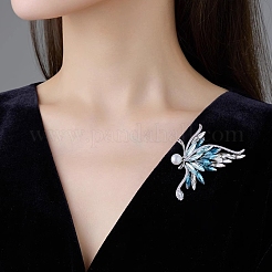 バックパックの服のための蝶の合金ラインストーンブローチ  模造真珠ビーズ  アクアマリン  62x55mm&nbsp;PW-WGFD049-01