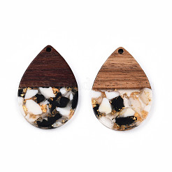 Transparent Resin & Walnut Wood Pendants&nbsp;RESI-N025-028-A