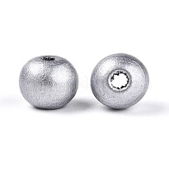 スプレー塗装された丸い天然シマウッドビーズ  銀  8~8.5x6.8mm  穴：1.8~2mm&nbsp;WOOD-A018-8mm-02