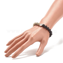 Natural Lava Rock & Gemstone Stretch Bracelet with Alloy Jesus Beads&nbsp;BJEW-JB08013