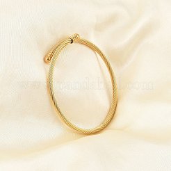 PVD真空メッキ304ステンレススチールオープンカフバングル、楕円形ビーズ付き  長持ちメッキ  女性用ツイストロープトルクバングル  ゴールドカラー  内径：2-1/8インチ（5.5cm）&nbsp;LS-BJEW-C031-01G