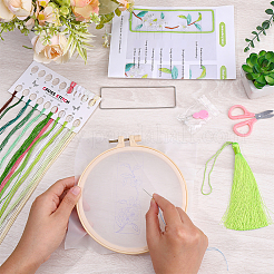 DIYブックマーク刺繍スターターキット  刺繍枠を含む  タッセル  刺繍糸と針  ファブリック  グリーン  スレッド：450x100x2mm  13色&nbsp;DIY-WH20816-004C
