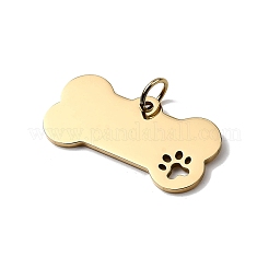 304ステンレスペンダント  丸カン付き  犬の骨のチャーム  ゴールドカラー  20x40x1.5mm  穴：6.5mm&nbsp;STAS-B102-05G