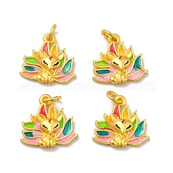 メッキ合金エナメルチャームラック  カドミウムフリー＆鉛フリー  丸カン付き  マットゴールドカラー  キツネ  カラフル  16x17.5x4mm  丸カン：5.3x1.1ミリ  内径：3.1mm&nbsp;PALLOY-E006-19MG