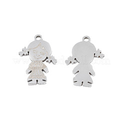 変色しない201ステンレススチールペンダント  女の子  ステンレス鋼色  18x12.5x1mm  穴：1.4mm&nbsp;STAS-N091-143P