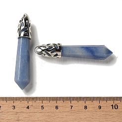 ナチュラル＆シンセティックミックスジェムストーンポインテッドビッグペンダント  ラックメッキのファセット加工された弾丸チャーム、プラチナメッキの真鍮製金具  染めと未染色の混合  56~65x11~11.5x10~10.5mm  穴：4mm&nbsp;G-Z055-01P