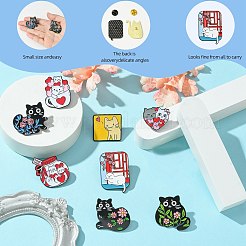 9Pcs 9 Styles Cartoon Cat & Flower Enamel Pins&nbsp;JEWB-SZ0002-07