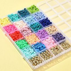 DIY ヘイシ ポリマー クレイ ビーズ ジュエリー作り ファインディング キット  ミックスカラー  6x1~5mm  穴：1.5~2.2mm。&nbsp;DIY-FS0005-94B