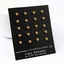 304ステンレススチールボールスタッドピアス  ゴールドカラー  14x4mm  ピン：0.8mm  10のペア/ボード&nbsp;EJEW-5558-4mm-G