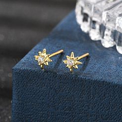 スター真鍮マイクロパヴェクリアキュービックジルコニアスタッドピアス  カドミウムフリー＆鉛フリー  ラックめっき  長持ちメッキ  ゴールドカラー  4x4mm&nbsp;EJEW-D318-08G