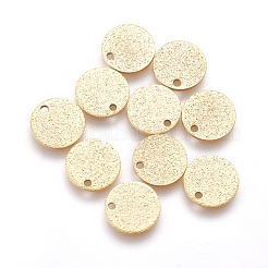 イオンプレーティング（IP）304ステンレススチールチャーム  テクスチャ  でこぼこのフラットラウンド  ゴールドカラー  10x1mm  穴：1.2mm&nbsp;STAS-E455-02G-10mm