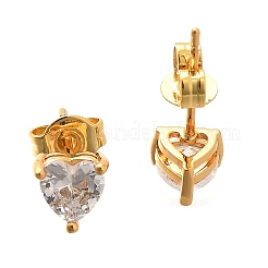 Heart Brass Micro Pave Clear Cubic Zirconia Stud Earrings&nbsp;EJEW-C126-07G