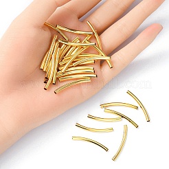 100個の真鍮チューブビーズ  カーブチューブ  ゴールドカラー  30x3mm  穴：2.5mm&nbsp;KK-YW0001-61