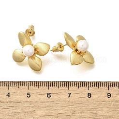 Flower Brass & Plastic Imitation Pearl Stud Earrings&nbsp;EJEW-A121-03G