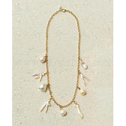 真鍮と天然バロックパールのケシパールペンダントネックレス（女性用）  ゴールドカラー  鶏の足の形  17.72インチ（45cm）&nbsp;FS-WG8C333-08
