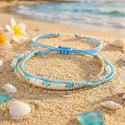 Beachy Style Brass & Glass & Seed Beaded Multi-Layer Bracelets&nbsp;BK3958-2