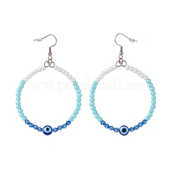 レジンナザールボンジュウ＆アクリルビーズビッグリングダングルピアス  女性用304ステンレスジュエリー  ミックスカラー  77mm  ピン：0.6mm&nbsp;EJEW-JE04999
