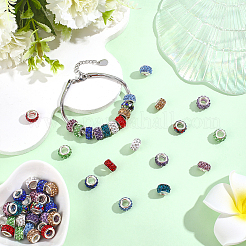 50Pcs 10 Colors Handmade Polymer Clay Rhinestone European Large Hole Beads with Silver Color Plated Brass Cores&nbsp;FPDL-PA0001-03
