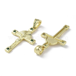 ラックメッキ真鍮製キュービックジルコニアチャーム  鉛フリー＆カドミウムフリー  クロス  18KGP本金メッキ  33x21x3mm  穴：6.5x3.8mm&nbsp;KK-M272-06G