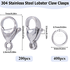 304ステンレススチール製ロブスタークロウ留め金  オープン丸カン付き  オウムトリガークラスプ  ステンレス鋼色  12x7x3.5mm  穴：1.5mm  200pc&nbsp;STAS-SP0001-74B
