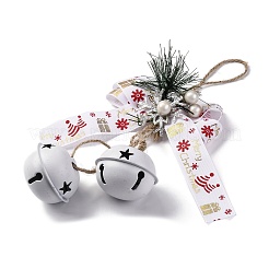 クリスマステーマの布の蝶結びのペンダントの装飾  クリスマスツリーの吊り下げ飾り用の鉄製ベル付き  ホワイト  240x180mm&nbsp;HJEW-Q002-01A