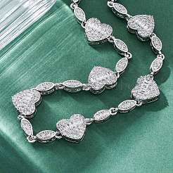Heart & Horse Eye Brass Micro Pave Clear Cubic Zirconia Link Chain Necklaces for Women&nbsp;NJEW-G162-01P