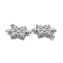 雪の結晶合金エナメルチャーム  プラチナ  ホワイト  25x19x2mm  穴：2mm&nbsp;X-ENAM-R041-34