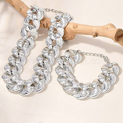 電気メッキ CCB カーブチェーンネックレス & ブレスレットセット  女性用合金ジュエリーセット  プラチナ  19.29インチ（490mm）&nbsp;SJEW-G084-01P
