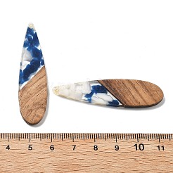 樹脂とクルミのペンダント  ティアドロップチャーム  マリンブルー  52.5x13.5x2.5mm  穴：1.6mm&nbsp;FIND-R051-14H