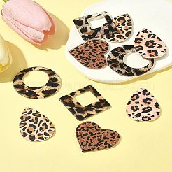10個 5スタイル ヒョウ柄 不透明アクリルパーツ  混合図形  ミックスカラー  37~46.5x30~46.5x2~2.5mm  穴：1.6~1.8mm  2個/スタイル&nbsp;SACR-FS0001-33