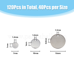 120個3スタイル304ステンレススチールチャーム  空白タグのスタンプ  フラットラウンド  ステンレス鋼色  7~16x0.8~1mm  穴：1.4mm  40個/スタイル&nbsp;STAS-DC0013-28
