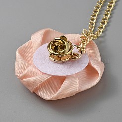 Polyester Rose Flower Hanging Chain Brooch with Crystal Rhinestone&nbsp;JEWB-WH0028-25D